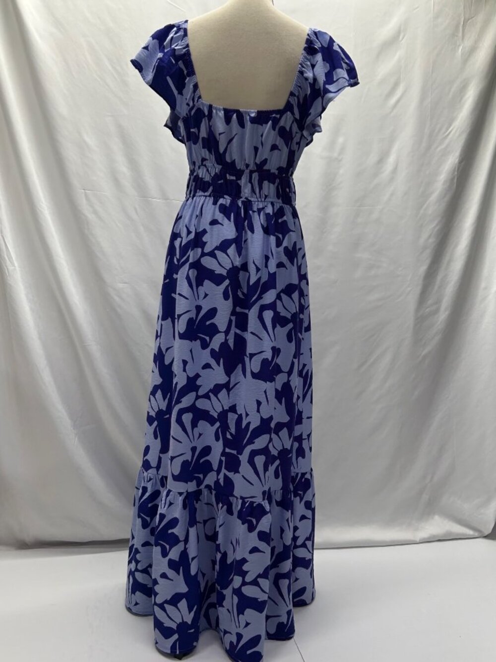 Nine West Blue & White Floral Ruffle Sleeve Maxi Dress With Tie Front Detail Ela - Picture 8 of 16